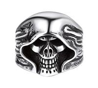 FaithHeart Chevaliere Halloween Tête De Mort Faucheuse Mexicaine,Bague Crane Acier Inoxydable,Grande Bagues Anneau Taille 67,Bijoux Gothique Biker Vintage Cadeau pour Homme