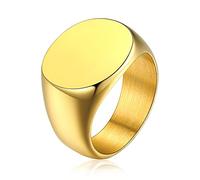 FaithHeart Chevalière Homme Acier Inoxydable Bague 64 Plaqué Or Sceau Signet Bijoux Anneau Rond Gothique Simple Biker Vintage Fan de Rock