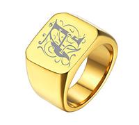 FaithHeart Chevalière Homme Lettre A-Z Personnalisable Plaqué Or Bague Sceau Signet Personnalisé Prénom Initiale Acier Inoxydable Sceau Signet à Graver Taille 64