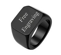 FaithHeart Chevalière Homme Prénom Personnalisable Noir Bague Sceau Signet Personnalisé Prénom Acier Inoxydable Sceau Signet à Graver Taille 56.5