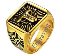 FaithHeart Chevaliere Loup Homme Nom à Graver Viking Fenrir Nordique Bague Plaqué Or Acier Inoxydable 62 Bijoux Biker Punk Cadeau Anniversaire Prénom Personnalisé pour Garçon