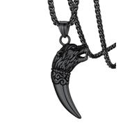 FaithHeart Collier Chaîne avec Pendentif Corne et Tête de Loup Pendentif Dent de Loup Noir avec Chaîne Réglable 55+5cm