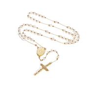 FaithHeart Collier Chapelet Catholique Plaqué Or pour Femme, Rosaire de 66cm en Cristal Blanc avec Médaille de Vierge Marie et Pendentif Crucifix, Décoration Communion Cadeau Baptême
