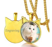FaithHeart Collier Chat Or avec Photo Gravé Pendentif Porte Photo Personnalisé Bijoux Médaillon Personnalisable Cadeau Fête des Mères pour Maman Femme Enfant Fille Homme