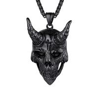 FaithHeart Collier Collier Satanique Chèvre Baphomet Bijoux Satan Occulte l’Alchimie Paien Inoxydable Noir avec Chaîne Réglable de 55+5cm