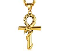 FaithHeart Collier Croix Ankh Serpent Or pour Homme Chaîne Pendentif Croix Egyptienne Acier Inoxydable