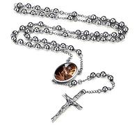 FaithHeart Collier Croix Chretienne Homme Chapelet Catholique Personnalisable Collier Photo Personnalisé Acier Inoxydable Bijoux Communion