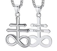 FaithHeart Collier Croix de Satanique Acier Inoxydable Pendentif Léviathan Satan Personnalisable Prénom Personnalisé Bijoux Gothique Homme