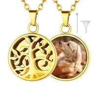 FaithHeart Collier Funeraire Urne Arbre de Vie Photo Personnalisable pour Chat Chien Collier Urne pour Chien Souvenir Chaine Réglable 50+5 cm
