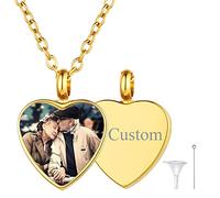 FaithHeart Collier Funeraire Urne Coeur Photo Personnalisable pour Chat Chien Collier Urne pour Chien Souvenir Chaine Réglable 50+5 cm
