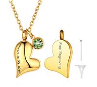 FaithHeart Collier Funeraire Urne Coeur Prénom Personnalisable pour Chat Chien Collier Urne pour Chien Pierre de Naissance Souvenir Chaine Réglable 50+5 cm