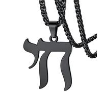 FaithHeart Collier Hebreu Noir Pendentif Chai Acier Inxoydable Bijoux Juif Homme Femme