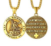 FaithHeart Collier Homme Médaille Archange Michael Collier Saint Michel Pendentif St Michel Ange GardienAcier Inoxydable/Or/Noir avec Chaîne 55+5cm