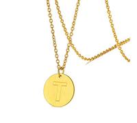 FaithHeart Collier Médaille Initiale en Plaqué Or,Pendentif Gravé Lettre T Rond Monnaie Fantaisie en Acier Inoxydable,Bijoux Alphabet avec Ras de Cou Chaine Réglable 45+5 cm pour Femmes,Hommes,Filles