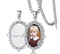 FaithHeart Collier Ovale avec Photo Gravé pour Femme Pendentif Porte Photo Personnalisé Bijoux Vintage Médaillon Cadeau Fête des Mères Maman