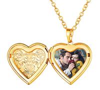 FaithHeart Collier Pendentif Coeur Photo à Personnaliser Plaqué Or Pendentif avec Photo Personnalisable Bijoux Médaillon Cadeau pour Saint Valentin Anniversaire