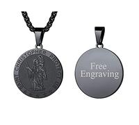FaithHeart Collier Pendentif Noir Personnalisable Prénom Gravé-Médaille Saint Christophe en Acier Inoxydable-Médaillon Saints Patrons Chrétienne avec Chaîne 55+5 cm Bijoux Porte Bonheur Hommes Femmes