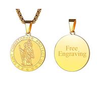FaithHeart Collier Pendentif Or Personnalisable Prénom Gravé-Médaille Saint Christophe en Acier Inoxydable-Médaillon Saints Patrons Chrétienne avec Chaîne 55+5 cm Bijoux Porte Bonheur Hommes Femmes
