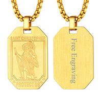 FaithHeart Collier Pendentif Or Plaque Personnalisable Prénom-Médaille Saint Christophe en Acier-Médaillon Saints Patrons Chrétienne avec Chaîne 55+5 cm Bijoux Porte Bonheur Hommes Femmes
