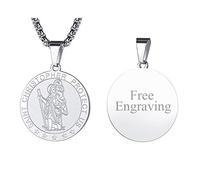 FaithHeart Collier Pendentif Personnalisable Prénom Gravé-Médaille Saint Christophe en Acier Inoxydable-Médaillon Saints Patrons Chrétienne avec Chaîne 55+5 cm Bijoux Porte Bonheur Hommes Femmes