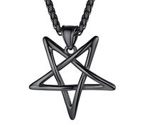 FaithHeart Collier Pentacle Inversé - Pentagramme Satanique Bijoux Satan Occulte l’Alchimie Paien en Inoxydable Noir avec Chaîne Réglable 22+2” Collier Satanique pour Homme Femme