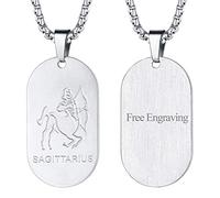 FaithHeart Collier Personnalisé Prénom,Pendentif Zodiaque Sagittaire Acier Inoxydable avec Chaîne 60cm,Bijoux Signe Astrologique Plaque Militaire Personnalisable Cadeau Homme Garçon Femme