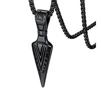 FaithHeart Collier Pointe de Flèche Noir Pendentif Viking Runique Nordique Acier Inoxydable Bijoux Porte Bonheur Cadeau Noel pour Homme Garçon
