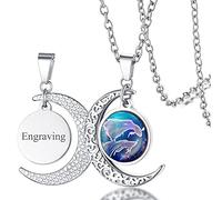 FaithHeart Collier Prénom Personnalisé Signe Astrologique Poissons Femme,Pendentif Demi Lune Personnalisable en Acier Inoxydable,Bijoux Porte Bonheur Cadeau Anniversaire pour Femmes Enfant Fille