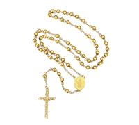 FaithHeart Collier Ras de Cou Femme Chapelet Catholique Rosary Perle Or Médaille Saint Christophe Pendentif Crucifix Croix Acier Inoxydable Bijoux Chapelet Communion Baptême