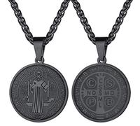 FaithHeart Collier Saint Benoit,Pendentif Patron Contre Les Mauvais Acier Inoxydable/Or/Noir avec Chaîne Réglable 55+5 cm,Bijoux Protection pour Femme,Homme (Boîte Cadeau)