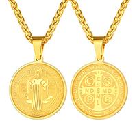 FaithHeart Collier Saint Benoit,Pendentif Patron Contre Les Mauvais Acier Inoxydable/Or/Noir avec Chaîne Réglable 55+5 cm,Bijoux Protection pour Femme,Homme (Boîte Cadeau)