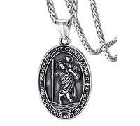 FaithHeart Collier Saint Christophe Amulette Oval avec Chaîne Régable Pendentif Amulette Saint Christophe Idée Cadeau pour Fête des Pères