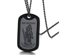 FaithHeart Collier Saint Christophe Noir Homme Pendentif Gravé Patron Saints des Voyageurs