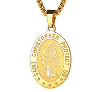 FaithHeart Collier Saint Christophe Plaqué Or Pendentif Religieux Acier Bijoux Chrétienne Homme