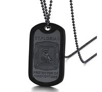 FaithHeart Collier Saint Florian Acier Inoxydable Pendentif Dog Tag Plaque Noir Saint Patron des Pompiers Chaîne Boule 60cm Bijoux Amueltte Protection pour Pompier Homme Garçons