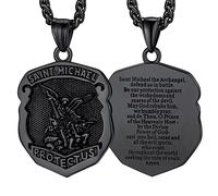 FaithHeart Collier Saint Michel en acier inoxydable/plaqué or 18 carats avec pendentif amulette St Michel Archange pour homme et femme avec emballage cadeau, 5.28cm*2.9cm, Acier inoxydable, Pas de