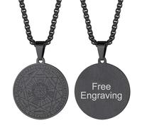 FaithHeart Collier Talisman de Médaille Sceau des 7 Archanges en Noir Personnalisable pour Homme et Femme,Bijoux Prénom Personnalisé Pendentif Occulte Amulette de Protection Cadeau Anniversaire