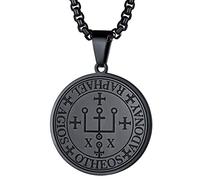 FaithHeart Collier Talisman Protection-Pendentif Archange Raphaël en Noir Acier Inoxydable avec Chaîne Réglable 55 cm-Bijoux Religieux Amulette Médaille Talisman pour Hommes et Femmes,Cadeau Baptême
