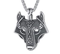 FaithHeart Collier Viking Homme Pendentif Loup Fenrir Acier Inoxydable Style Steampunk Bijoux Nordique Porte Bonheur