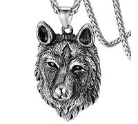 FaithHeart Collier Viking Homme Pendentif Tête de Loup Acier Inoxydable Bijoux Porte Bonheur Cadeau Hommes Garçons