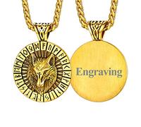 FaithHeart Collier Viking Loup Runique Personnalisable Or Homme Pendentif Prénom à Graver Fenrir Acier Inoxydable Or Style Gothique Bijoux Chaine Vikings Nordique