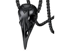 FaithHeart Collier Viking Tête de Corbeau Noir Pendentif Crâne de Cordeaux Os d’Oiseaux Bijoux Nordique Celtique Cadeau Anniversaire Noel pour Homme