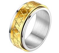 FaithHeart Grande Bague Homme 66 Or 18 carats,Bagues Acier Inoxydable Étoile de David,Bijoux Anneau Tournant Anti Stress,Unique Cadeau Anniversaire pour Hommes Garçons