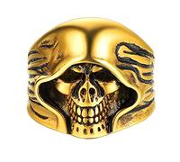 FaithHeart Grande Bague Homme 71,Bagues Tête De Mort Faucheuse Mexicaine Or,Chevaliere Crane Acier Inoxydable Bijoux Punk Biker Vintage