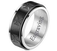 FaithHeart Grande Bague Personnalisé Prénom Homme 66 Noire,Bagues Acier Inoxydable Chevaliere Templier,Bijoux Anneau Tournant Anti Stress,Unique Cadeau Anniversaire pour Hommes Garçons