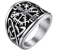 FaithHeart Grande Bague pour Homme Vegvisir Boussole Runique Nordique Chevalière Acier Inoxydable 67