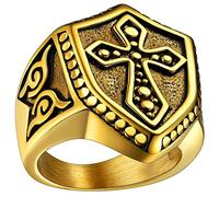 FaithHeart Grande Chevalière Croix de Malte Homme Plaqué Or Bague Templier Acier Inoxydable Bijoux Bague Vintage Anneau Gothique Taille 69