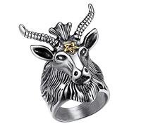 FaithHeart Grande Grosse Bague Homme Satanique 71 Bagues Baphomet Chevaliere Acier Inoxydable Bijoux Satan Punk Biker Vintage Cadeau pour Père Garçon
