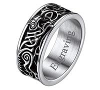 FaithHeart Grosse Bague Celtique Viking Fenrir Homme 69 Prénom Personnalisé Bague Loup Nordique Acier Inoxydable Bijoux Biker Punk Personnalisable pour Garçon