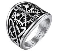 FaithHeart Grosse Chevaliere Prénom Gravure Viking Homme 69 Bague Boussole Vegvisir Nordique Acier Inoxydable